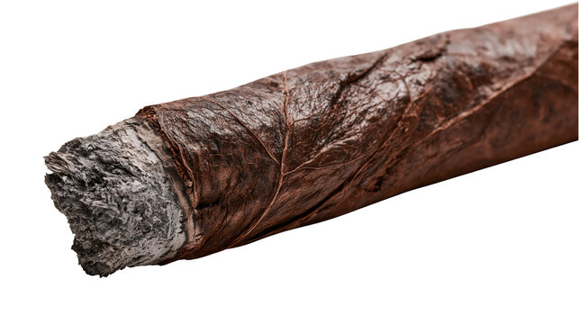 Smoked cigar with ash on white