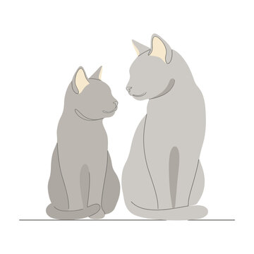 Two gray cats sitting side by side looking at each other cute pets