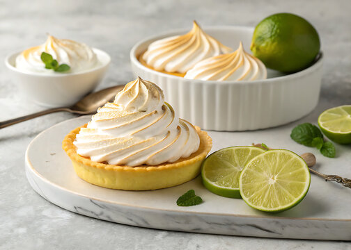 Traditional Peruvian suspiro a la lime&ntilde;a, luxury dessert ad style, silky cream, isolated on neutral background