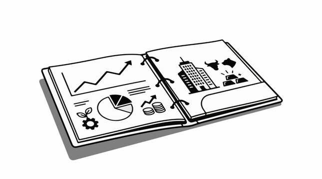 Open book displaying financial growth market trends and assets