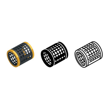 Three different colored cylindrical mesh objects with grid pattern and rounded edges  isolated on white background