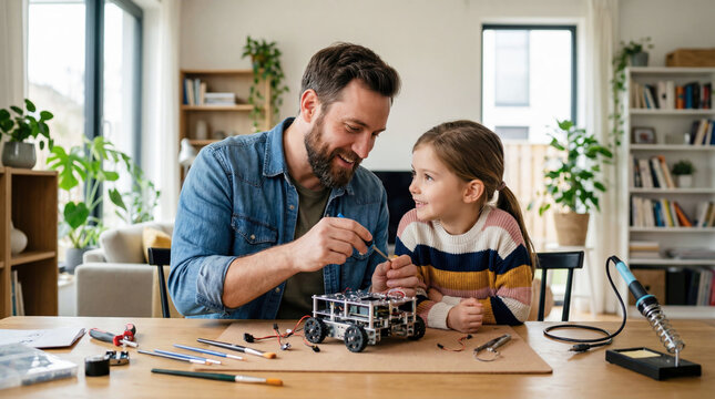 Father and daughter connect through creative STEM learning and hands on discovery at home.