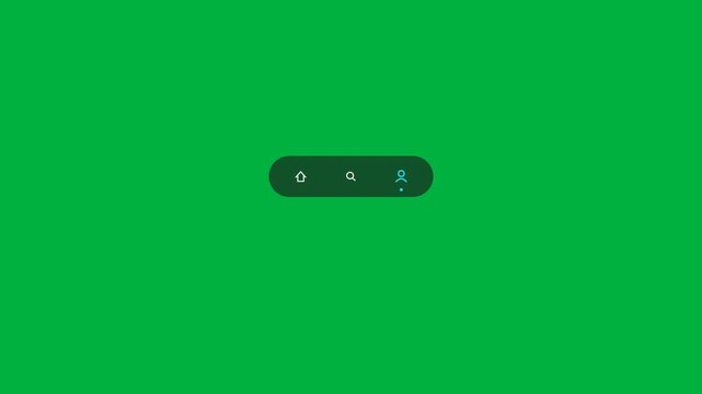 Floating bottom tab bar menu for mobile interface navigation with icon selection animation on green