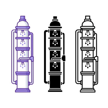 Water filtration system icons in different colors  purification systems  clean water supply  industrial water treatment