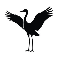 Obraz premium Elegant crane bird silhouette with wings spread wide isolated on white background for wildlife art