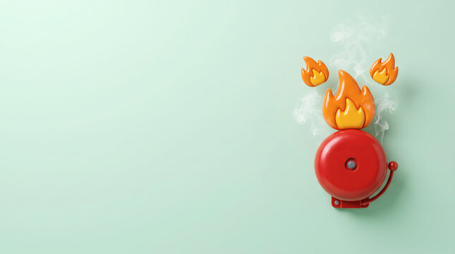 Fire Alarm Ringing with Symbolic Flames, Warning, Emergency and Escalating Crisis Concept