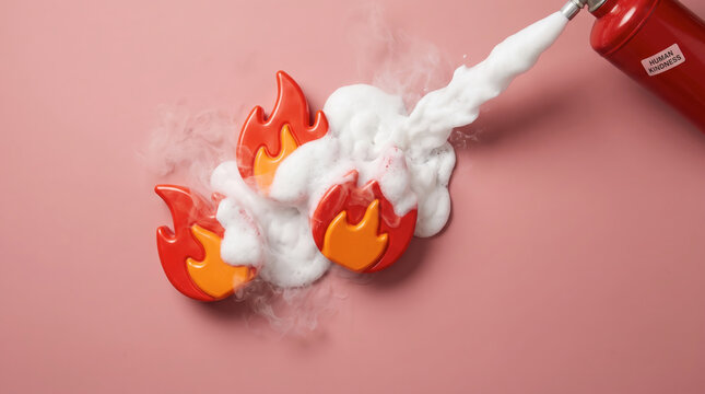 Fire Extinguisher Putting Out Emotional Flames, Anger Control and Mental Wellness Concept