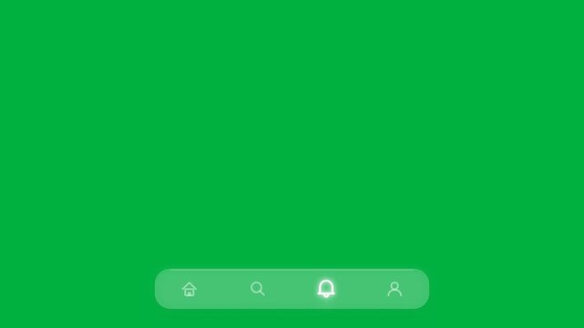 Frosted glass floating menu bar with animated navigation icons, user interface element for mobile