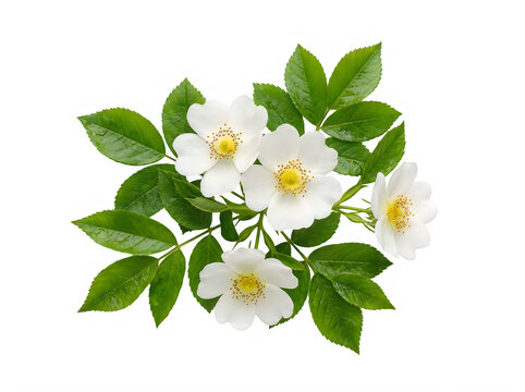 White rose flowers with green leaves on black background