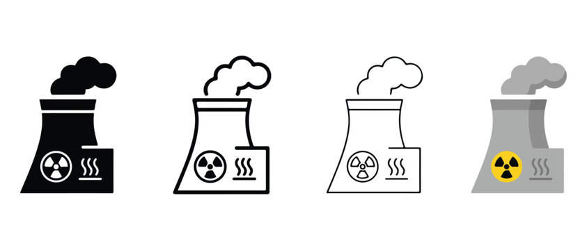 nuclear power plant icons emitting different types of smoke or steam clouds