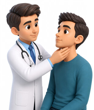 Doctor Examining Patient Neck During Physical Examination 3D Clay Illustration
