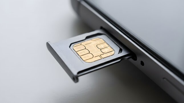 SIM card tray inserted into smartphone showing hardware component of mobile communication system.