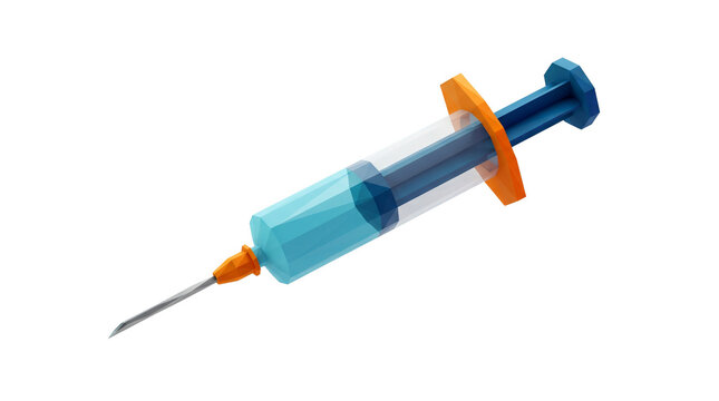 Stylized 3D medical syringe with blue liquid, plastic hypodermic needle for healthcare concepts, colorful vaccine injection tool for clinical use isolated PNG with Transparent Background