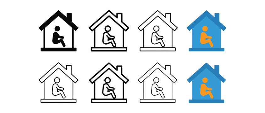 people sitting on toilet in different styled houses isolated on transparent background