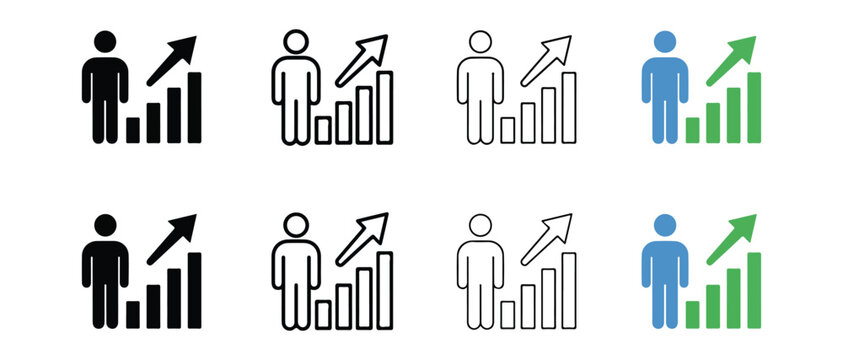 upward growth trends with figures and bar charts isolated on transparent background