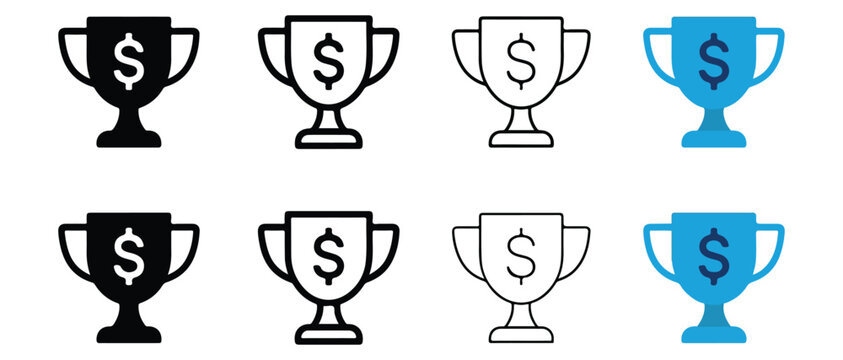 trophy icons with dollar signs representing awards prizes money success and achievement isolated on transparent background