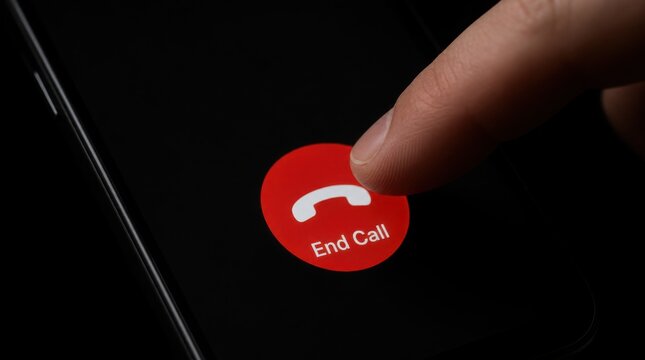 A finger is about to tap the red "End Call" button on a smartphone screen, signaling the termination of a phone call.