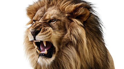 Lion roaring with open mouth and sharp teeth © Elowen