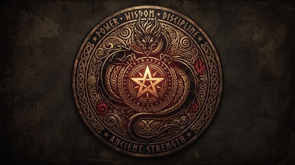 Fototapeta premium Ancient Ornamental Stone Medallion with Compass Star Relief