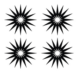 Fototapeta premium Cuatro formas geométricas negras en forma de estrella sobre fondo blanco