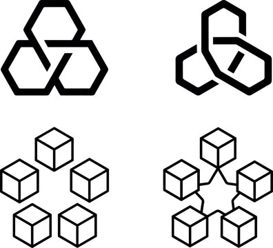 Title:
Abstract geometric cube and hexagon logo icon set isolated on white background vector illustration for technology and business design