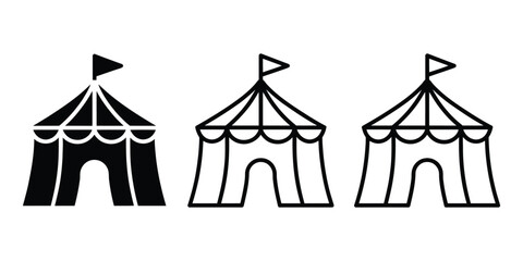 Circus tent icon set, flag silhouette, outline and line art symbols for carnival ©   