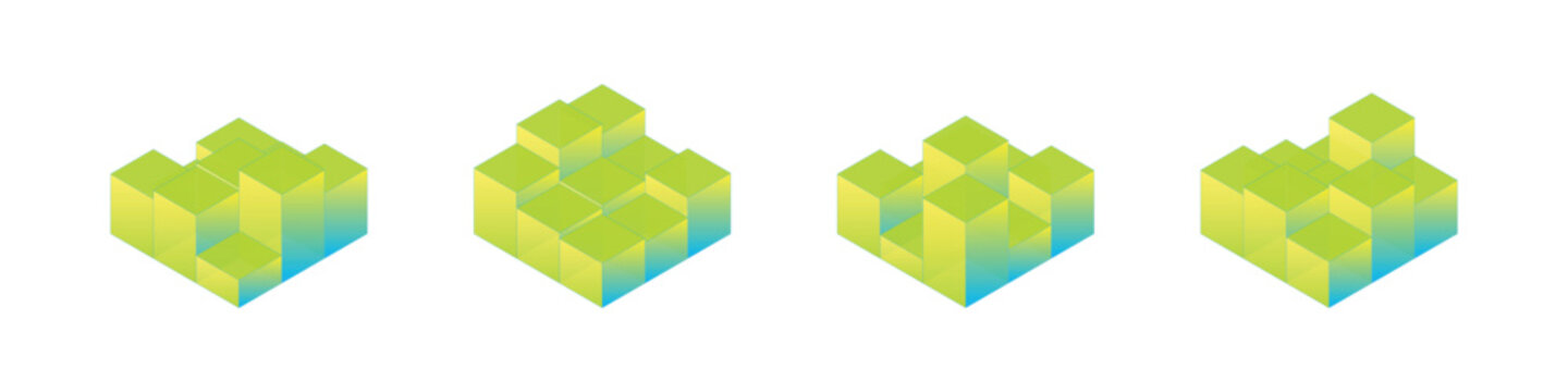 Abstract 3d isometric geometric cubes in green and yellow gradient colors.