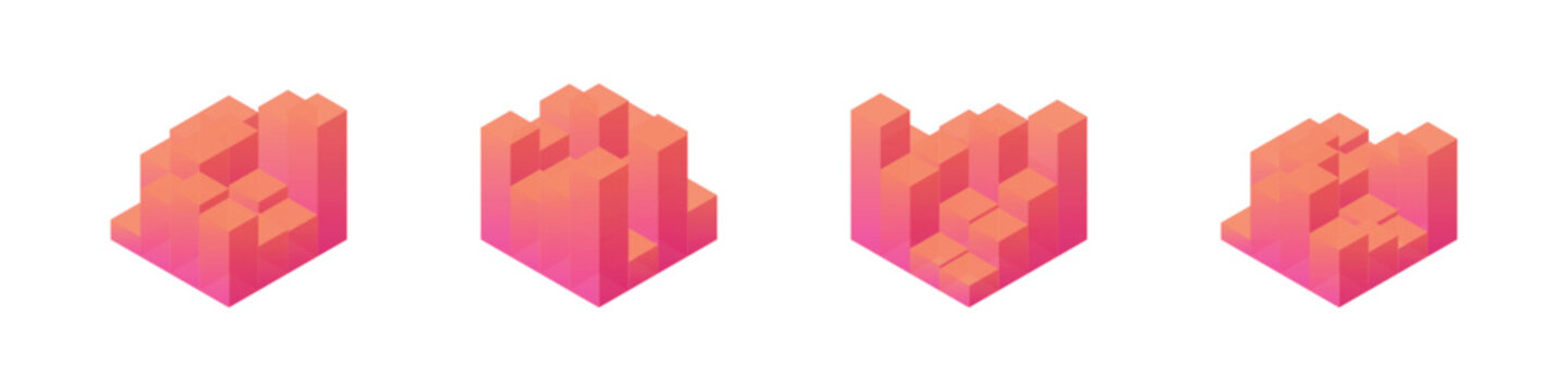 Abstract bar charts with colorful 3d blocks rendered in isometric style for design.