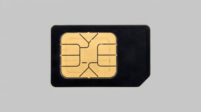 Macro close-up of SIM card chip showing detailed electronic structure and metallic contacts.