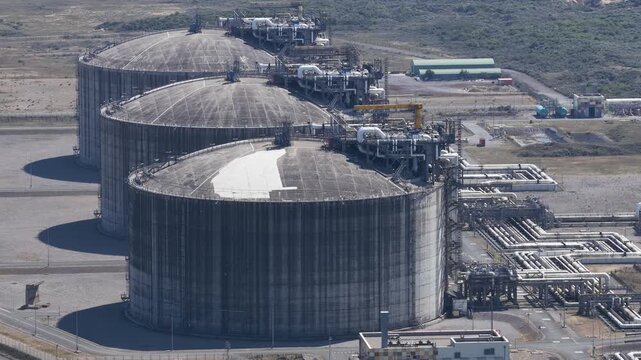 Industrial lng storage tanks at a gas processing plant