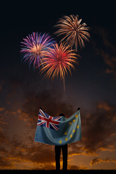 Girl with National flag of Tuvalu on Independence day