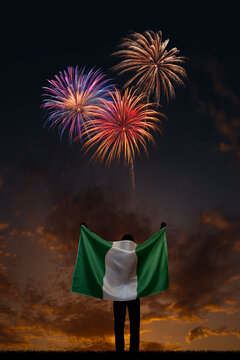 Girl with National flag of Nigeria on Independence day