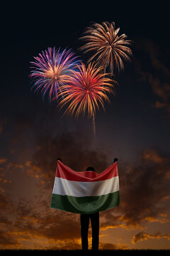 Girl with National flag of Hungary on Independence day