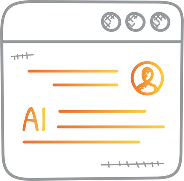 Browser window doodle icon. Hand drawn AI user profile avatar, sketchy scribble content lines. Artificial intelligence, chatbot interface, digital assistant, machine learning UI. Modern tech vector 
