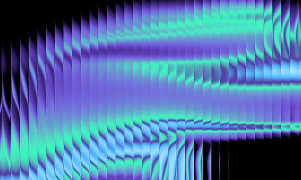 Futuristic fractal glass texture with neon glow. Abstract ribbed 3D surface for high-tech design and digital art.