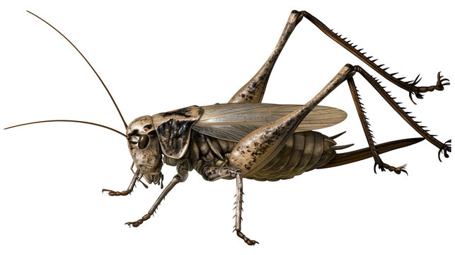 Large brown cricket with long antennae and spiky legs