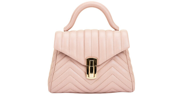 Quilted pink leather handbag with gold clasp and handle