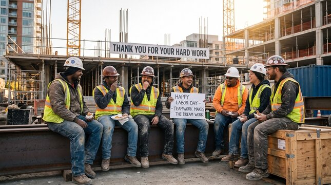 Construction workers enjoying a Labor Day break at a job site