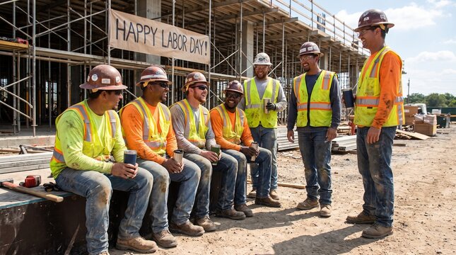 Construction team pausing for a Labor Day break on site