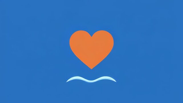 Orange Hearts Floating on Blue Waves in a Simple Abstract Pattern with Subtle Motion