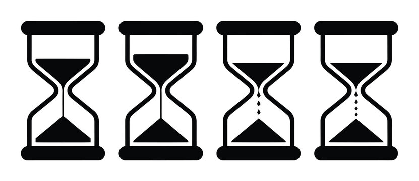 Conjunto de cuatro relojes de arena negros que representan el paso del tiempo
