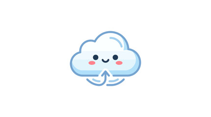 Fototapeta premium Kawaii cloud icon with upload arrow symbol.