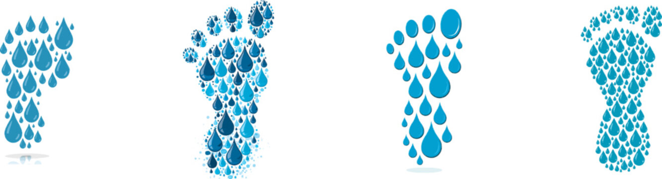 The Water Footprint Icon represents the environmental impact of human activities in terms of water usage, depicted as a footprint made entirely of water droplets