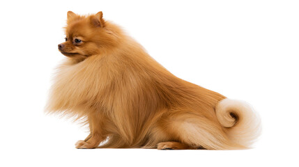 Fluffy Pomeranian dog with thick mane and curled tail © Andrei