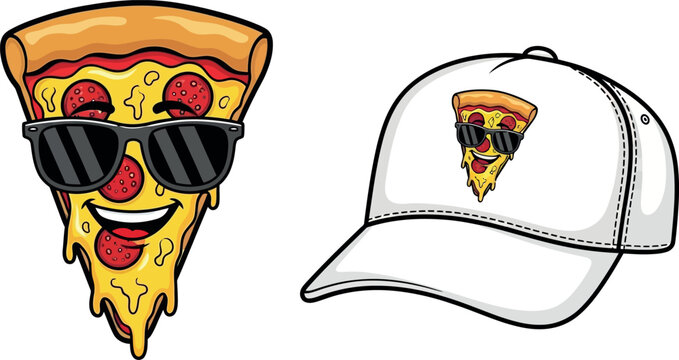 Cool Pizza Slice with Sunglasses Vector and Cap