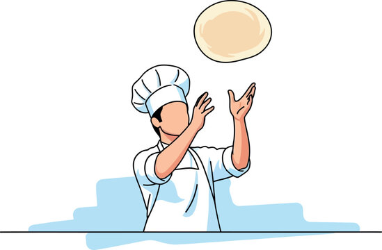 Chef tossing pizza dough illustration