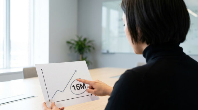 Startup valuation negotiation concept, chart with 15m valuation in office meeting