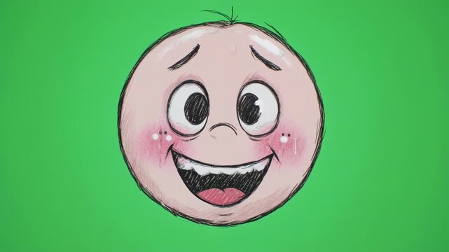Animated character faces express a range of emotions with subtle shifts in expression on a green background concept