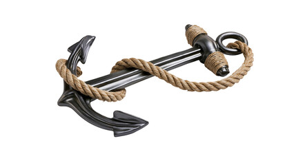 Dark metal anchor with thick rope wrapped around it © Andrei