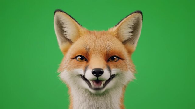 Red Fox Expressing Various Emotions Against Green Screen Background with Subtle Camera Movement